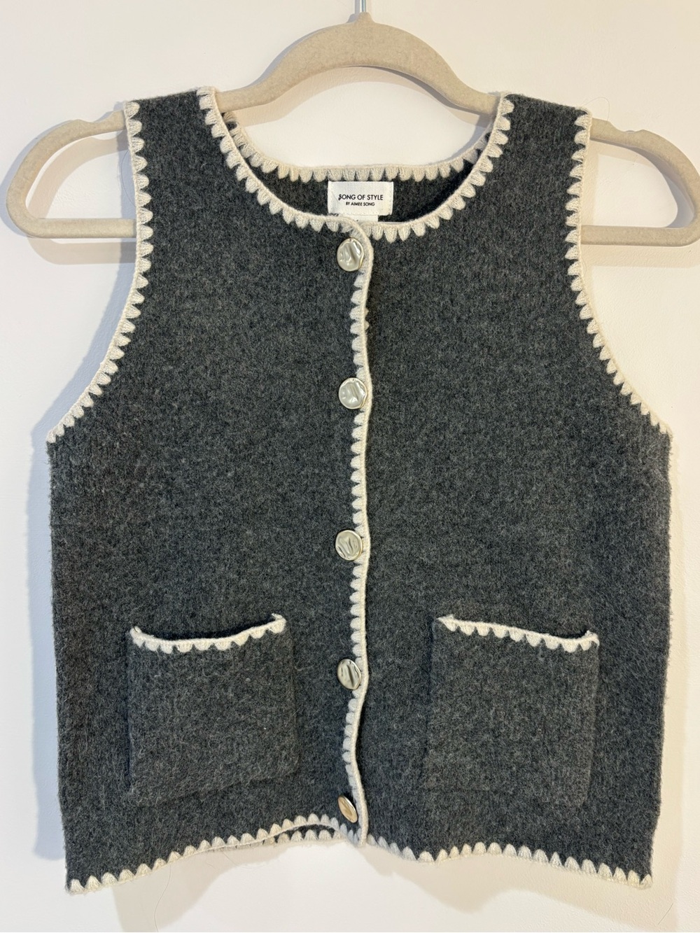 Song of Style Women’s Charcoal Vest with Cream Trim